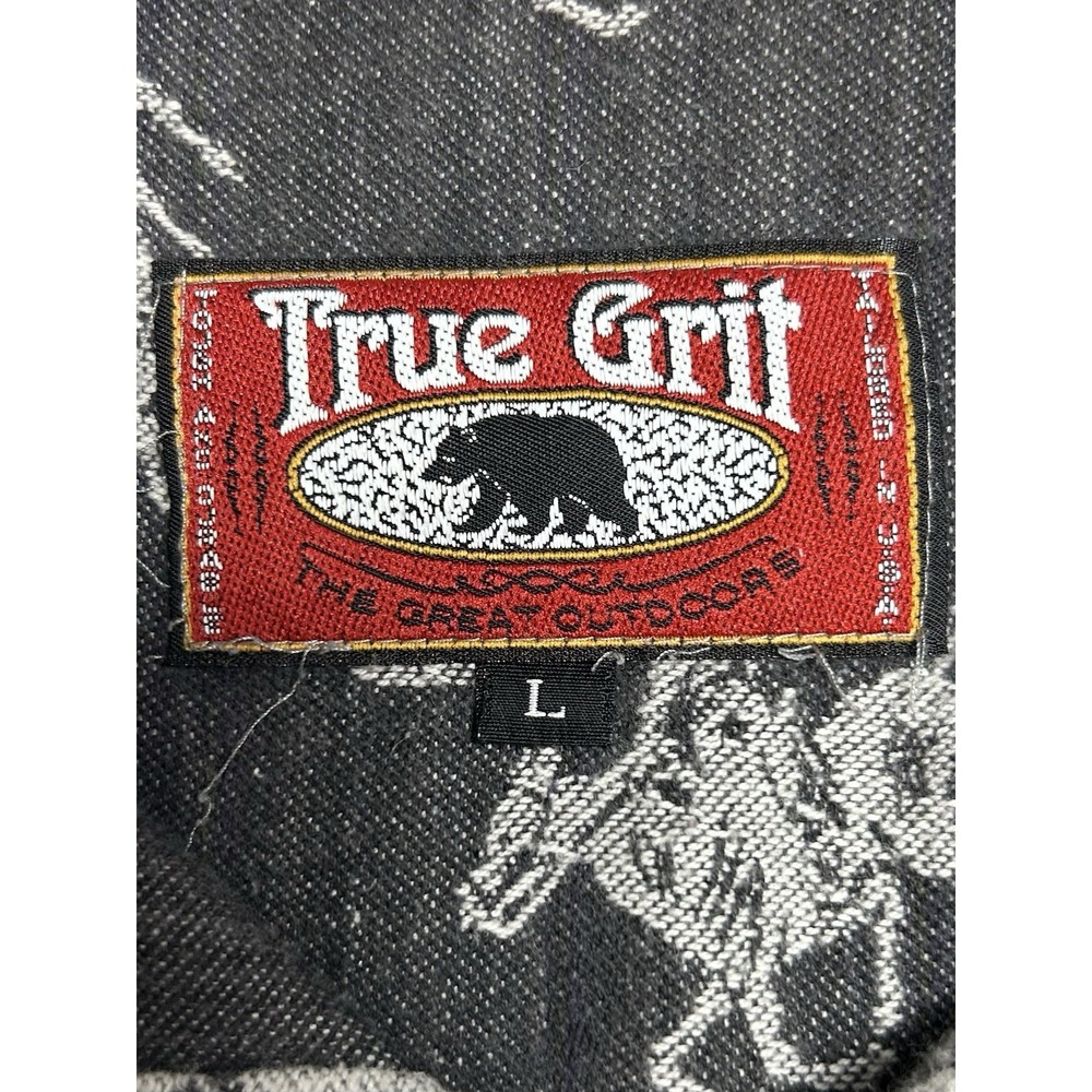 Vintage True Grit Gray Western Flannel Shirt Rodeo Cowboy All Over Print USA Lrg - Picture 5 of 12